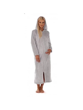 Dámsky dlhý župan s kapucňou na zips SIENA 3656 9151 Light Grey - Vestis
