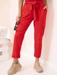 Dámske nákladné nohavice s vysokým pásom červené