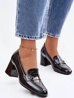 Kožené Lakované Dámské Lodičky na Podpatku Vinceza 18119 Černé