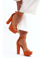 Pohodlné semišové sandále na vysokom podpätku, Orange Essence