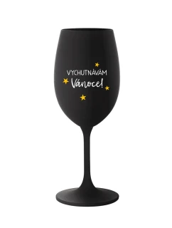 VYCHUTNÁVÁM SI VÁNOCE - černá sklenice na víno 350 ml
