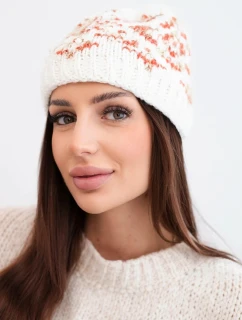 Dámska zimná čiapka s farebnými vzormi a hrubým úpletom K353 white+orange