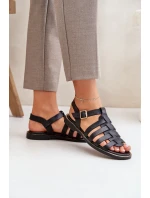 Skórzane Sandały Na Płaskim Obcasie Zazoo 3686 Czarne