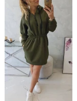Dámske šaty s kapucňou 68470 Khaki zelená - K-Fashion