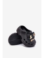 Klapki Dziecięce Dziewczęce Piankowe Z Kokardką I Ozdobami Czarne Selvana