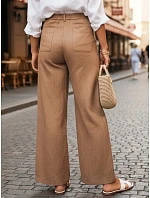 Dámske ľanové nohavice so širokými nohavicami ťavej farby FashionStreet UY3077
