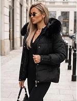 Dámska prešívaná bunda s kožušinovou kapucňou, čierna, FashionStreet TY5892