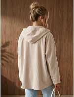 Dámska oversize manšestrová bunda s kapucňou, béžová, FashionStreet TY6051 Dámska oversize manšestrová bunda s kapucňou, béžová, FashionStreet TY6051