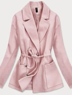 Krátky ružový voľný dámsky kabát (2727)
