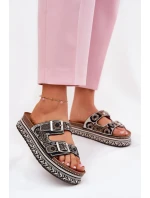 Klapki Ze Zdobieniem I Klamrami Na Platformie Czarne Mellene