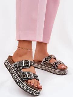 Klapki Ze Zdobieniem I Klamrami Na Platformie Czarne Mellene