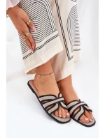 Klasyczne Klapki Damskie Płaskie Beżowo-Czarne Scazze