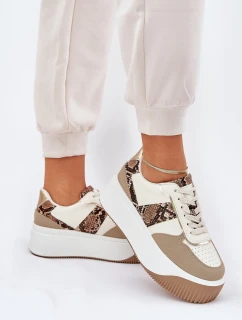 Sneakersy Damskie Na Masywnej Platformie Zwierzęcy Wzór Beżowe Telanila