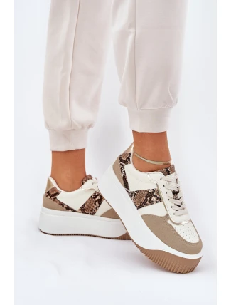 Sneakersy Damskie Na Masywnej Platformie Zwierzęcy Wzór Beżowe Telanila