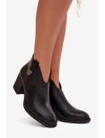 Ocieplane Botki Damskie Na Słupku Z Eko Skóry Czarne Talienne