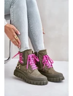 Dámske členkové topánky na platforme s ozdobným čipkovaným leopardím vzorom zelené Edidda