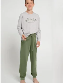 Chlapčenské pyžamo 3090 SAMMY Svetlo béžová s tmavozelenou - Taro