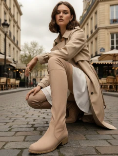 Dámske semišové čižmy nad kolená béžové FashionStreet ZY1332