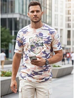 Pánske klasické tričko s kamuflážovým vzorom a potlačou, béžové, FashionStreet NX2003R Pánske klasické tričko s kamuflážovým vzorom a potlačou, béžové, FashionStreet NX2003R