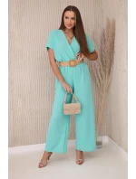 Kombinéza s ozdobným pásom svetlá mentolová