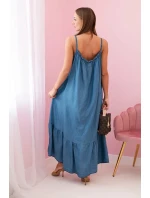 Dámske šaty bez ramienok s volánom Tmavý denim Dámske šaty bez ramienok s volánom Tmavý denim