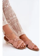 Sandały Damskie Na Płaskim Obcasie Ze Złotymi Ćwiekami Różowe Zanira