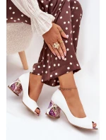 Skórzane Czółenka Z Ozdobnym Obcasem Lewski Shoes 2608/K Białe