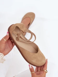 Zamszowe Baleriny Damskie Barefoot Z Paskami Zazoo 191 Beżowe