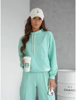 Dámska tepláková súprava v mätovej farbe - mikina so stojačikom a nohavice (82162)