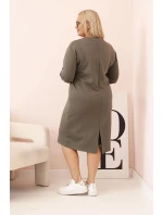 Dámske Plus veľkosť maslo V-neck sukňa s rukávmi khaki