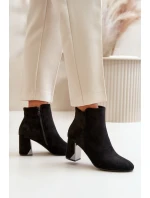 Ocieplane Botki Na Obcasie Słupku Z Lustrzanym Elementem Czarne Silvare