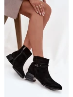 Botki Damskie Z Naturalnego Zamszu Na Klocku Ocieplane D&A CR52-651 Czarne