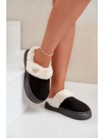 Dámske papuče s kožušinou a ozdobným srdcom Black Otielo