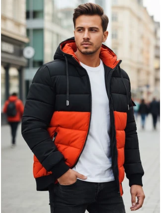 Pánska zimná bunda s kapucňou oranžovo-čierna FashionStreet TX5097 Pánska zimná bunda s kapucňou oranžovo-čierna FashionStreet TX5097