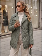Dámsky kabát na prechodné obdobie s opaskom, zelený, FashionStreet TY5805 Dámsky kabát na prechodné obdobie s opaskom, zelený, FashionStreet TY5805