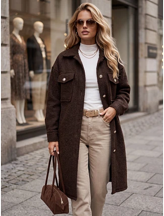 Dlhý dámsky kabát z čokoládovo hnedej ovčej kožušiny FashionStreet NY0802