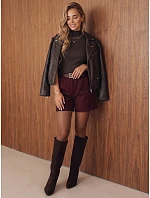 Dámske elegantné nohavice s kockovaným vzorom a opaskom v bordovej farbe – FashionStreet SY0614 Dámske elegantné nohavice s kockovaným vzorom a opaskom v bordovej farbe – FashionStreet SY0614