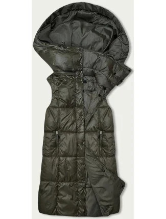 Jednoduchá dámska vesta v khaki farbe s kapucňou (YP-22072-6) Jednoduchá dámska vesta v khaki farbe s kapucňou (YP-22072-6)