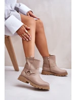 Skórzane Botki Damskie Na Płaskim Obcasie Lewski 3610 Beżowe