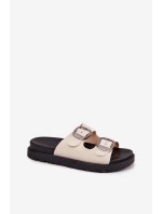 Klapki Damskie Z Klamrami Na Platformie Beżowe Elamas