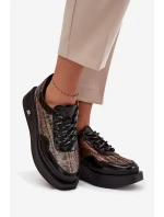 Skórzane Sznurowane Półbuty Damskie Na Platformie Artiker 57C2044 Czarne