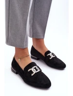 Mokasyny Damskie Z Ozdobą Czarne Camilena - Zamsz