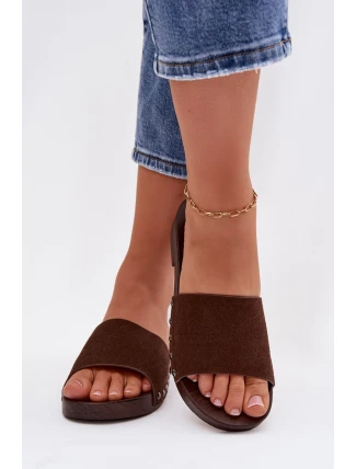 Dámské pantofle s přezkami na nízkém podpatku Čokoládové Amelvessa