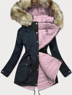 Dámska obojstranná zimná bunda s kapucňou tmavomodrá a ružová (w211)