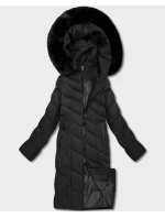 Dámska dlhá bunda s kapucňou čierna (7662#-F06)