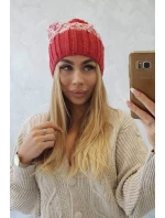 Milano fleecová čiapka K203 ecru melange+red