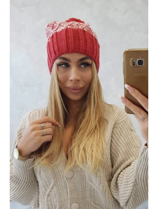 Milano fleecová čiapka K203 ecru melange+red
