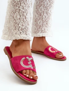 Damskie Płaskie Klapki Z Cekinami S.Barski KV27-052 Fuksja