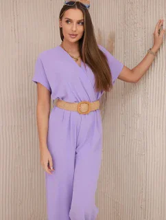 Kombinéza s ozdobným pásom svetlo fialová