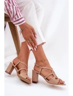 Damskie Sandały Na Obcasie Słupku Sergio Leone SK884 Beżowe